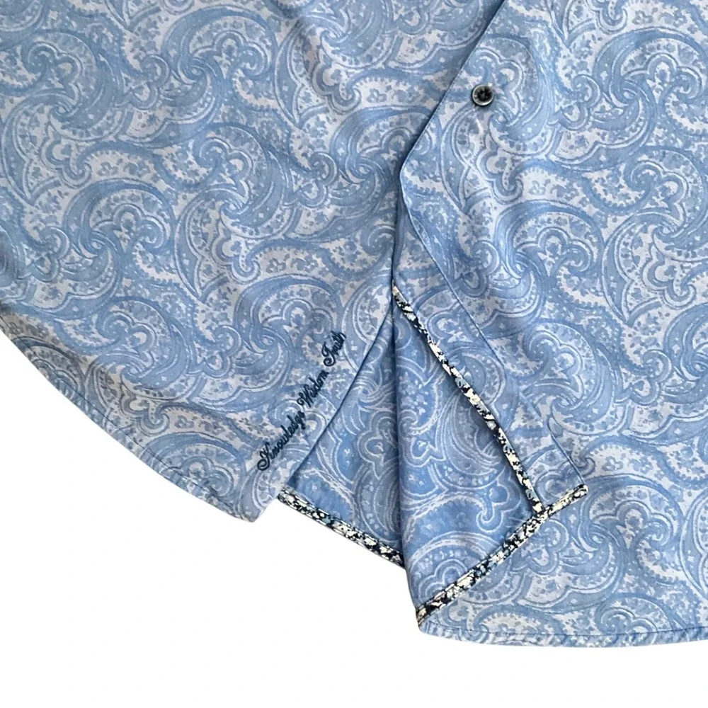 Robert Graham Paisley Button Up Shirt Blue‎ Short Sleeve Mens XXL Cotton